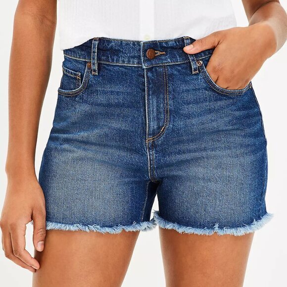 Loft High Rise Cut Off Denim Shorts - Picture 1 of 8